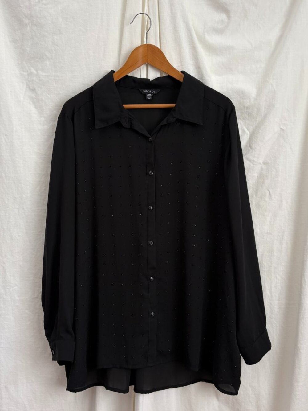 George Black Button Down Shirt Plus Size 3X Rhinestone Whimsigoth Witchy Goth